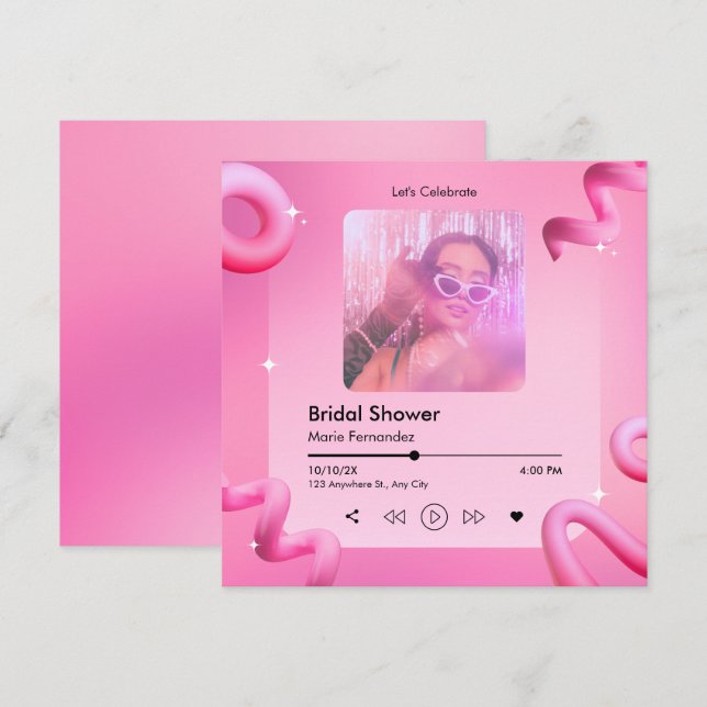Pink chic music playlist cover photo bridal shower invitation (Front/Back)