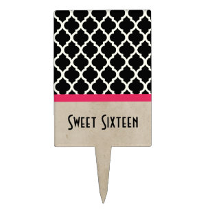 Pink Chic Quatrefoil Sweet 16 Cake Pick