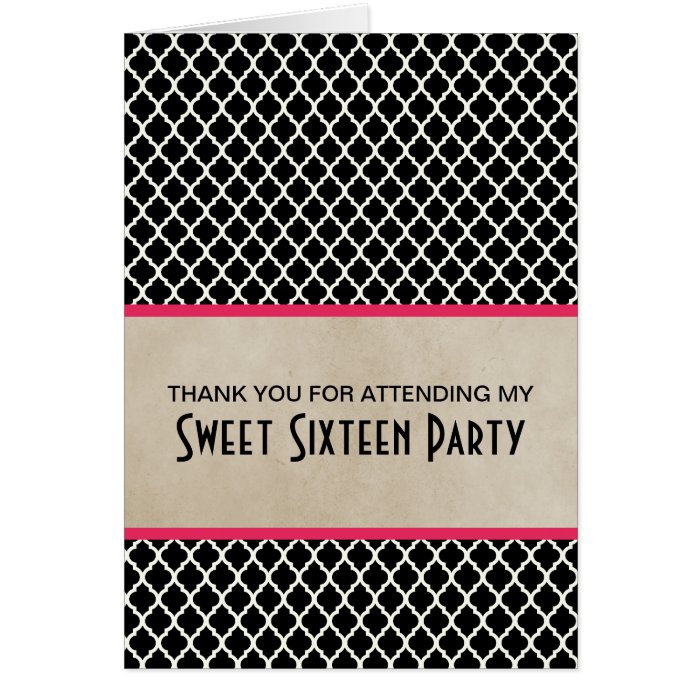 Pink Chic Quatrefoil Sweet 16 Thank You Card