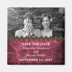 Pink Chic Steampunk Photo Save the Date Magnet