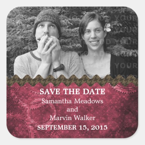 Pink Chic Steampunk Photo Save the Date Stickers