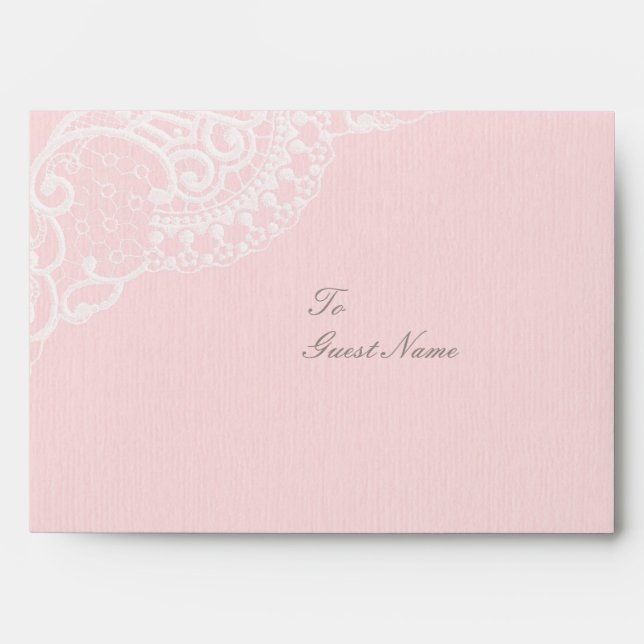 Pink Chic Vintage Elegant Lace Wedding Envelope (Front)
