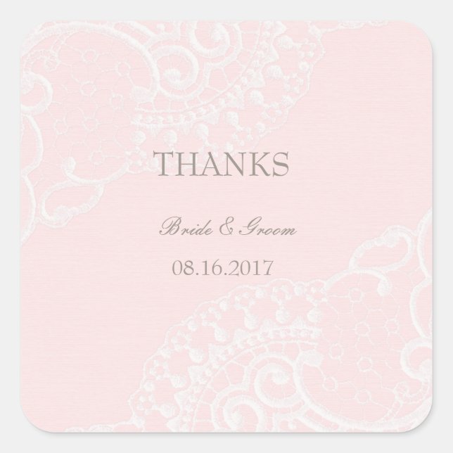 Pink Chic Vintage Elegant Lace Wedding Square Sticker (Front)