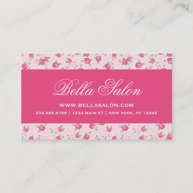 Pink Chic Vintage Floral Print Business Card (Front)