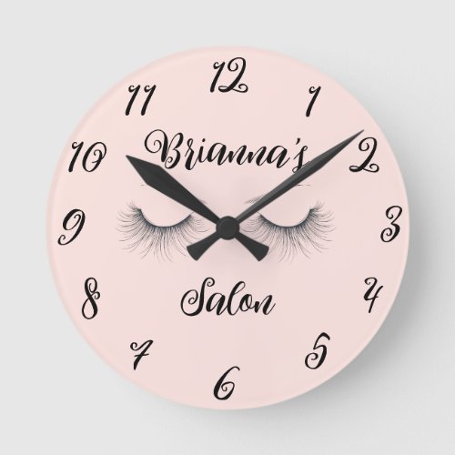Pink Chic Wispy Eyelashes Salon Personalized Round Clock