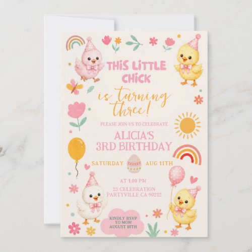 Pink Chick  Girl Birthday Invitation