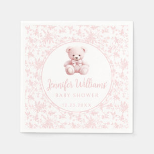 Pink chick teddy bear baby girl shower paper napkins