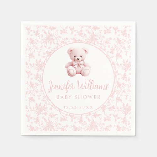 Pink chick teddy bear baby girl shower paper napkins