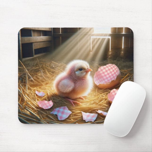 Pink Chick With Gingham Eggshell Mouse Pad (With Mouse)