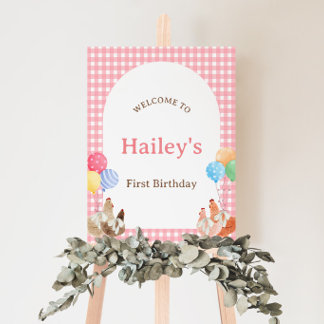 Pink Chicken Birthday Party Welcome Sign