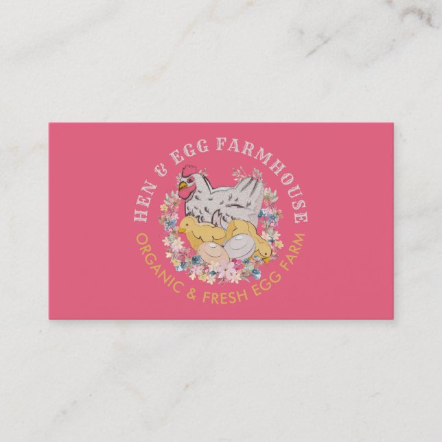 Pink Chicken Hen Egg Farmhouse Business Card (Front)