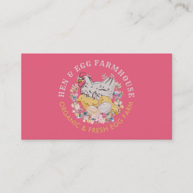 Pink Chicken Hen Egg Farmhouse Business Card