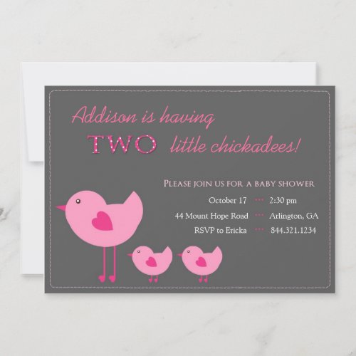 Pink Chicks Twin Baby Shower Invitation