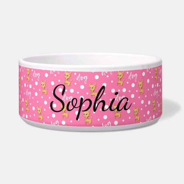 Pink Chihuahua Customized Dog Bowl (Front)