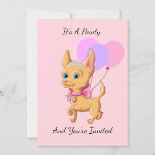 Pink Chihuahua Princess Birthday Party Invitations