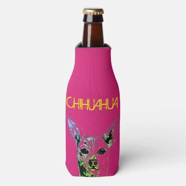 Pink Chihuahua Themed Bottle Cooler (Bottle Front)