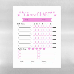 Pink Child's Magnetic Chore Chart Dry Erase Sheet