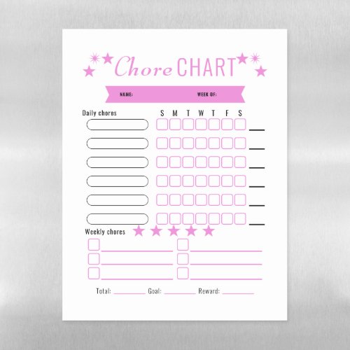 Pink Childs Magnetic Chore Chart Magnetic Dry Erase Sheet