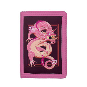 Pink Chinese Dragon Trifold Wallet
