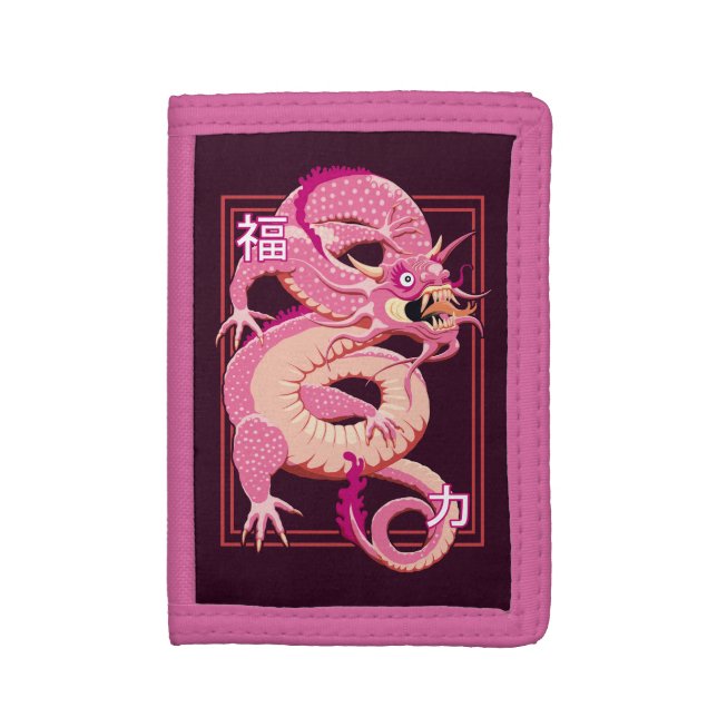 Pink Chinese Dragon Trifold Wallet (Front Vertical)