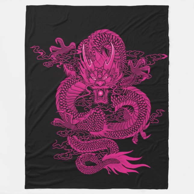 Pink Chinese Emperor Dragon Fleece Blanket (Front)