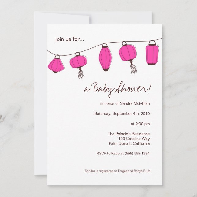 Pink Chinese Lantern Invitations, 5x7 Invitation (Front)