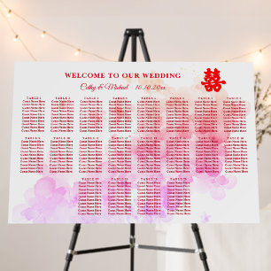 Pink Chinese wedding cherry blossom seating chart Foam Board