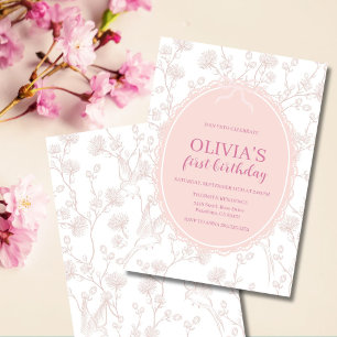 Pink Chinoiserie 1st Birthday Invitation