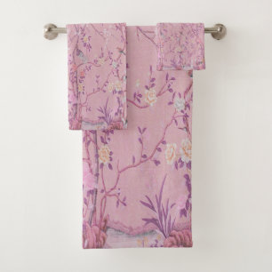 Pink Chinoiserie 3 Piece Luxury Bath Towel Set