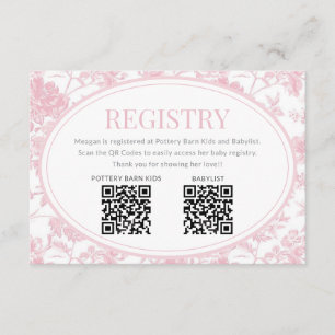 Pink Chinoiserie Baby Shower Registry Card QR Code