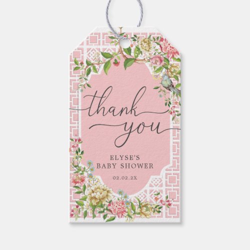 Pink Chinoiserie Baby Shower Thank You Favor Tag