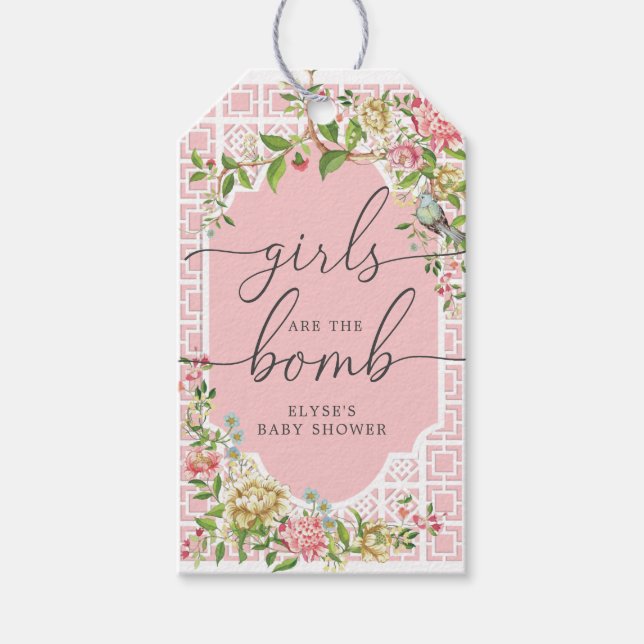 Pink Chinoiserie Bath Bomb Favor Tag - Trianon (Front)
