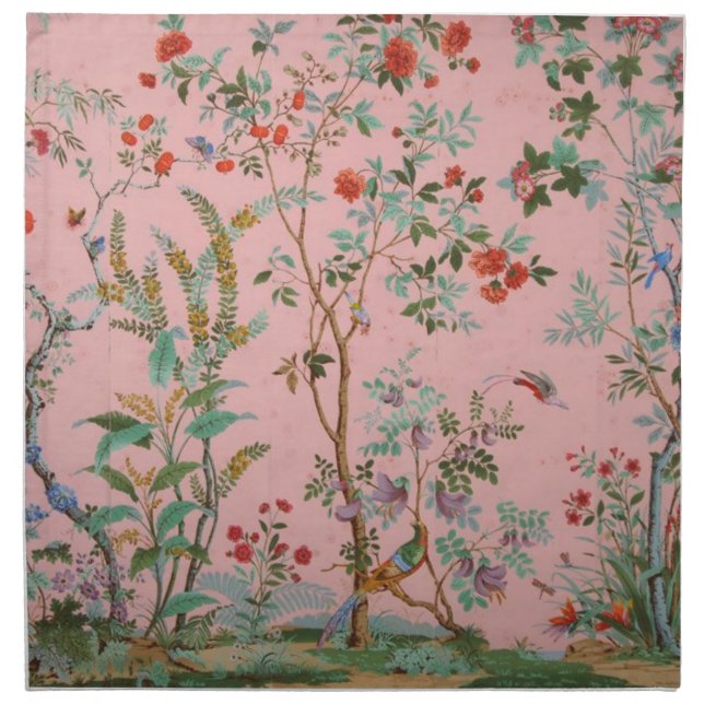 Pink Chinoiserie Bird Floral  Cloth Napkin (Front)