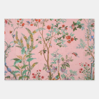Pink Chinoiserie Bird Floral Decoupage Gift Wrapping Paper Sheets