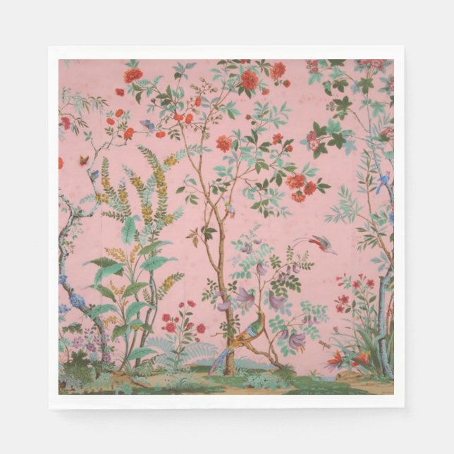 Pink Chinoiserie Bird Floral Decoupage  Napkins (Front)