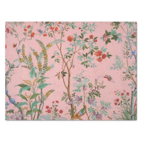 Pink Chinoiserie Bird Floral Decoupage Tissue Paper