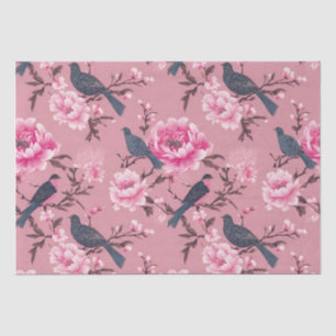 Pink Chinoiserie bird floral decoupage Tissue Paper