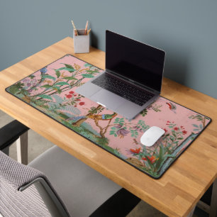 Pink Chinoiserie Bird Floral Desk Mat
