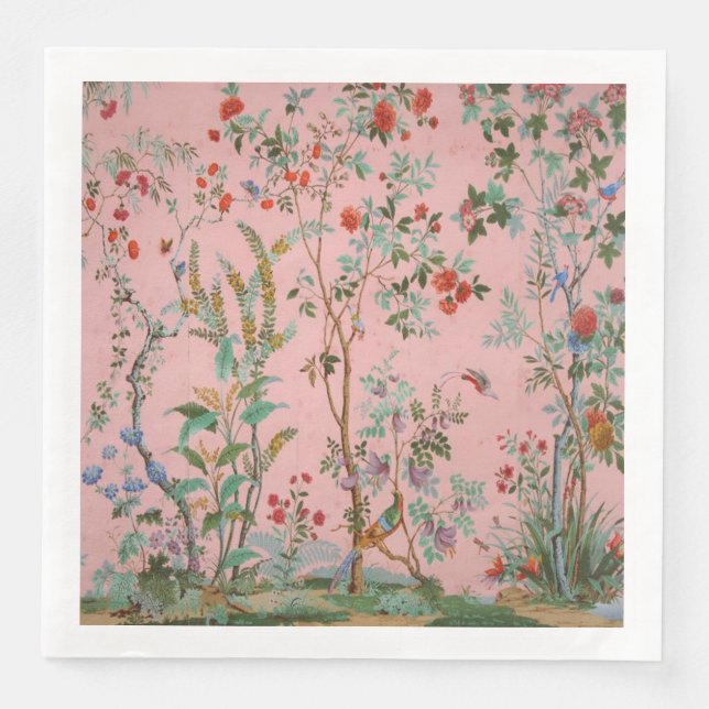 Pink Chinoiserie Bird Floral Elegant  Paper Dinner Napkins (Front)