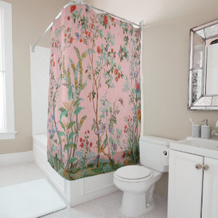 Pink Chinoiserie Bird Floral Elegant Shower Curtain