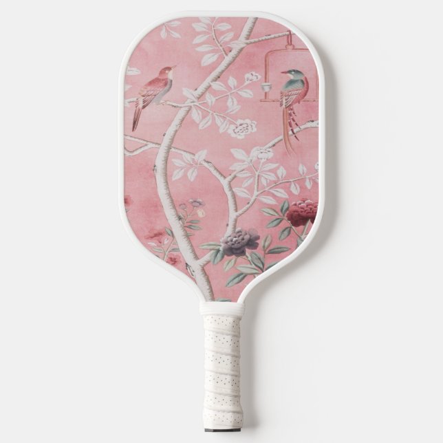 Pink Chinoiserie Carbon Fiber Pickleball Paddle (Front)