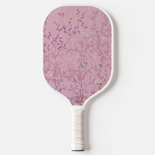 Pink Chinoiserie Carbon Fiber Pickleball Paddle (Front)
