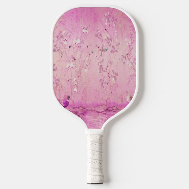 Pink Chinoiserie Carbon Fiber Pickleball Paddle (Front)