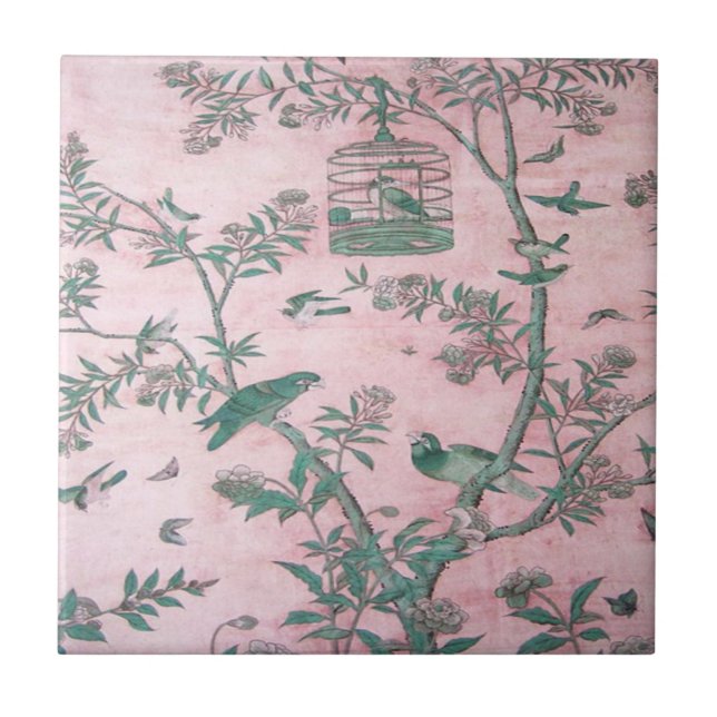 Pink Chinoiserie  Ceramic Tile (Front)
