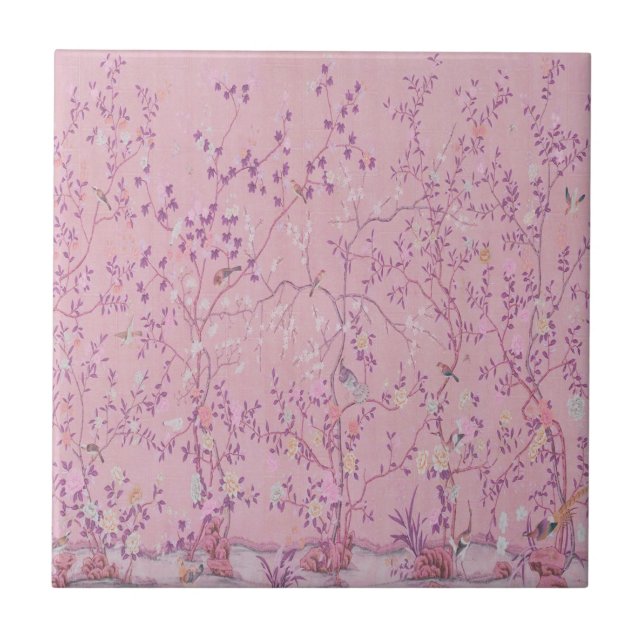 Pink Chinoiserie  Ceramic Tile (Front)