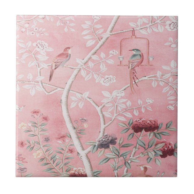 Pink Chinoiserie  Ceramic Tile (Front)