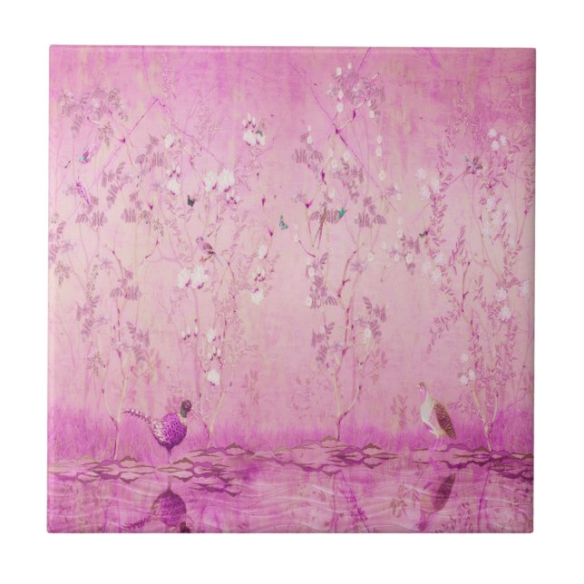 Pink Chinoiserie  Ceramic Tile (Front)