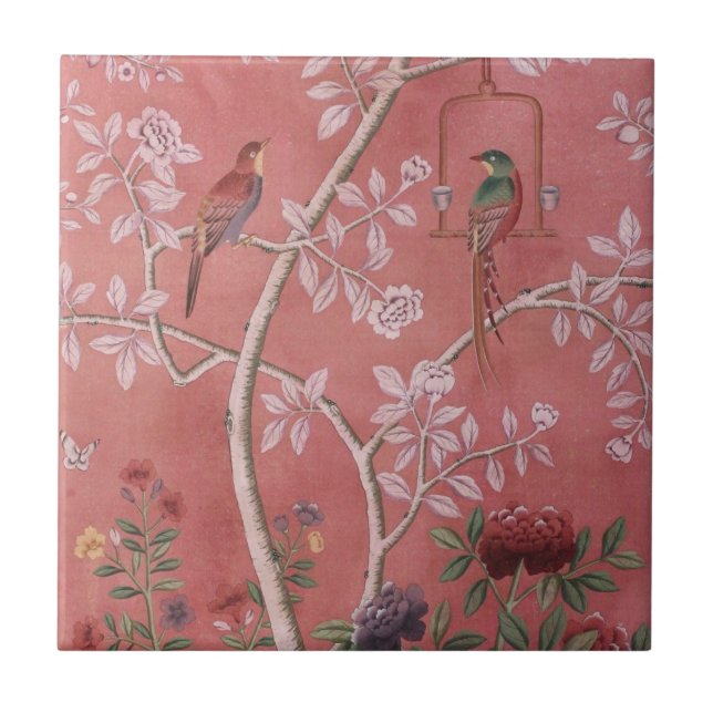 Pink Chinoiserie Ceramic Tile (Front)