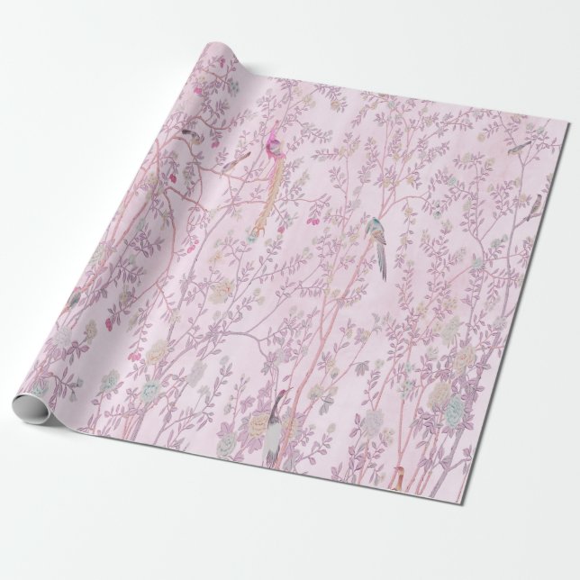 Pink Chinoiserie Chinese Decoupage Wrapping Paper (Unrolled)