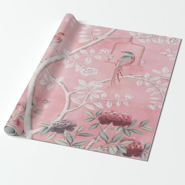 Pink Chinoiserie Chinese Decoupage Wrapping Paper (Unrolled)